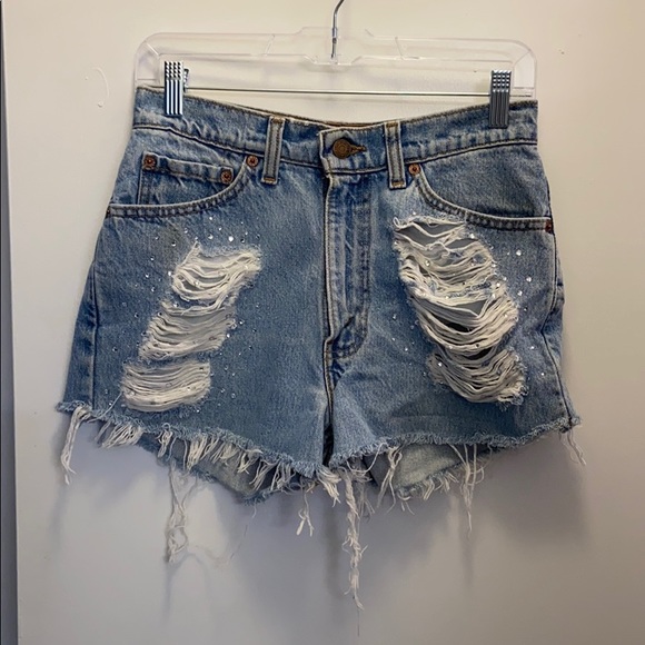 LF Pants - High waisted denim shorts w/ rhinestone detailing